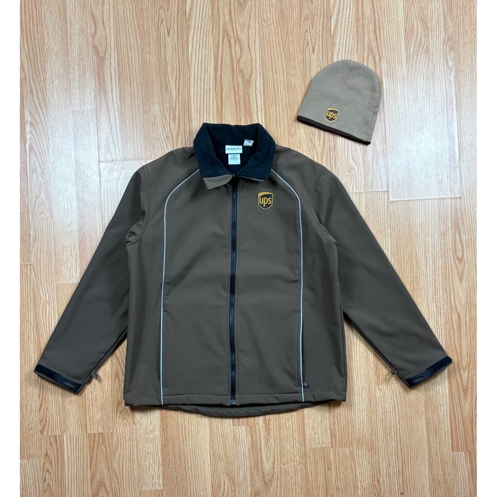 WearGuard UPS Softshell Jacket and Beanie Set Brown Mens Medium Reflective 14768